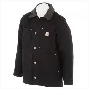 Carhartt Men's Black  Jacket with Gray Fleece Collar